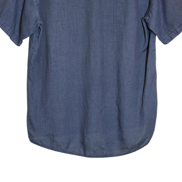 Beslika Blue Chambray Linen Tunic Top Short Sleeve Classic Minimalist Casual L - Picture 8 of 11
